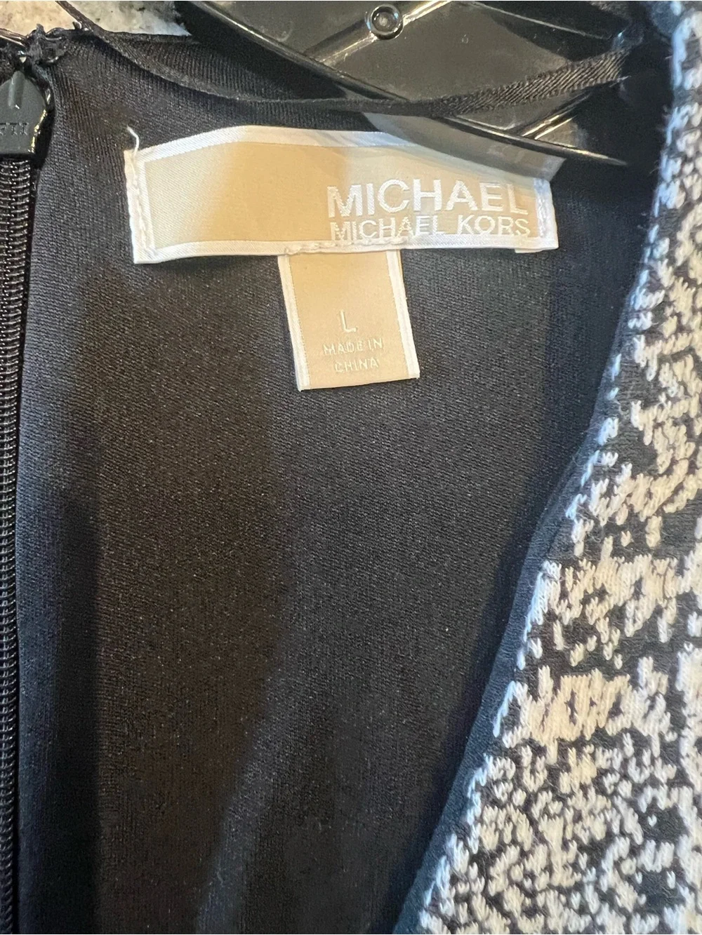 Michael Kors Black & White Plaid V‑Neck Long Sleeve Mini Dress